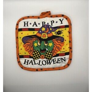Vintage Happy Halloween/Fall Kitchen Pot Holder Quilted -Witch/Spider